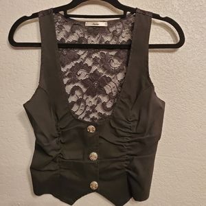 Papaya Black back lace ruched vest